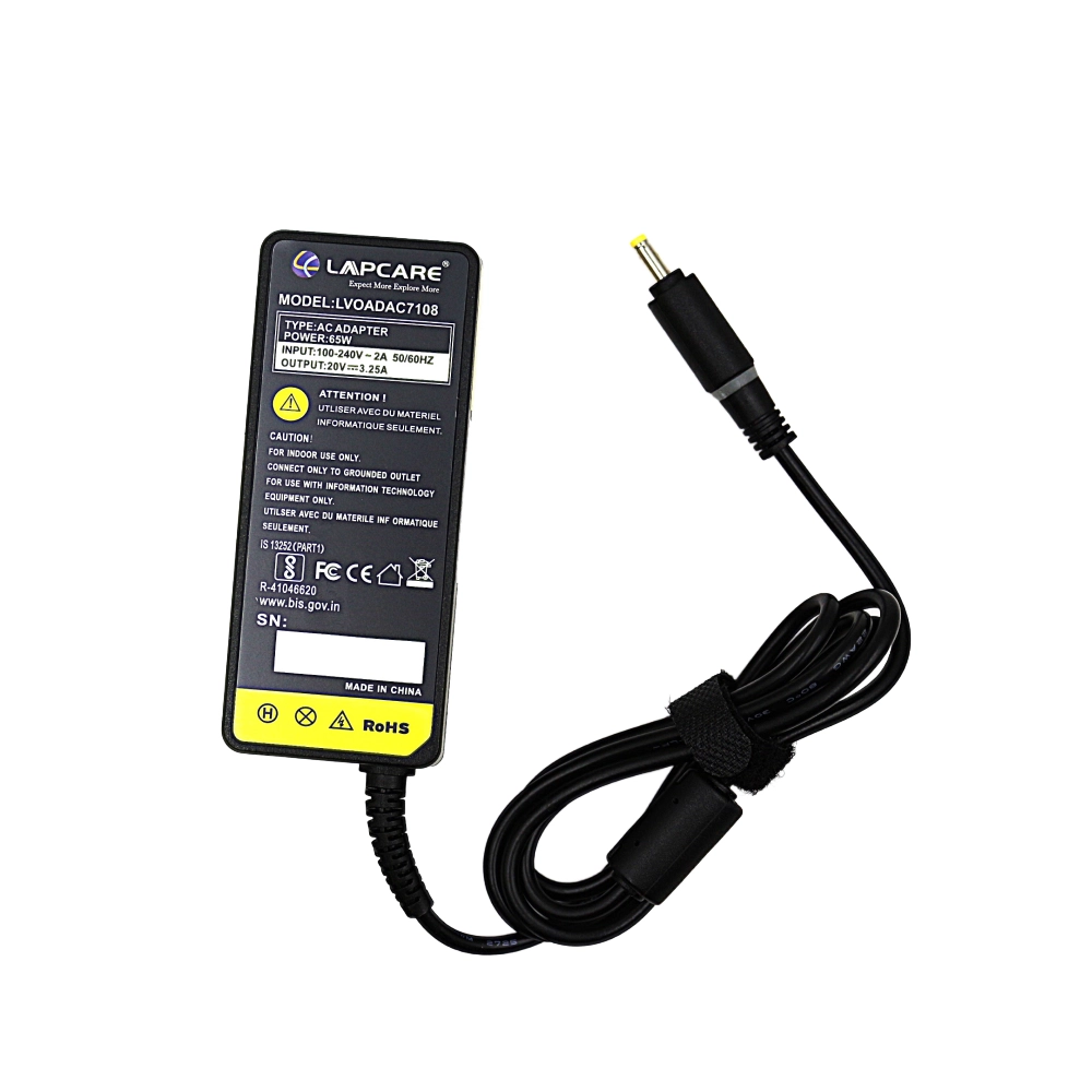 Lapcare Laptop Adapter Compatible For Lenovo 65w | 20v/3.25a | 4.0mm x 1.7mm Small Pin view 2